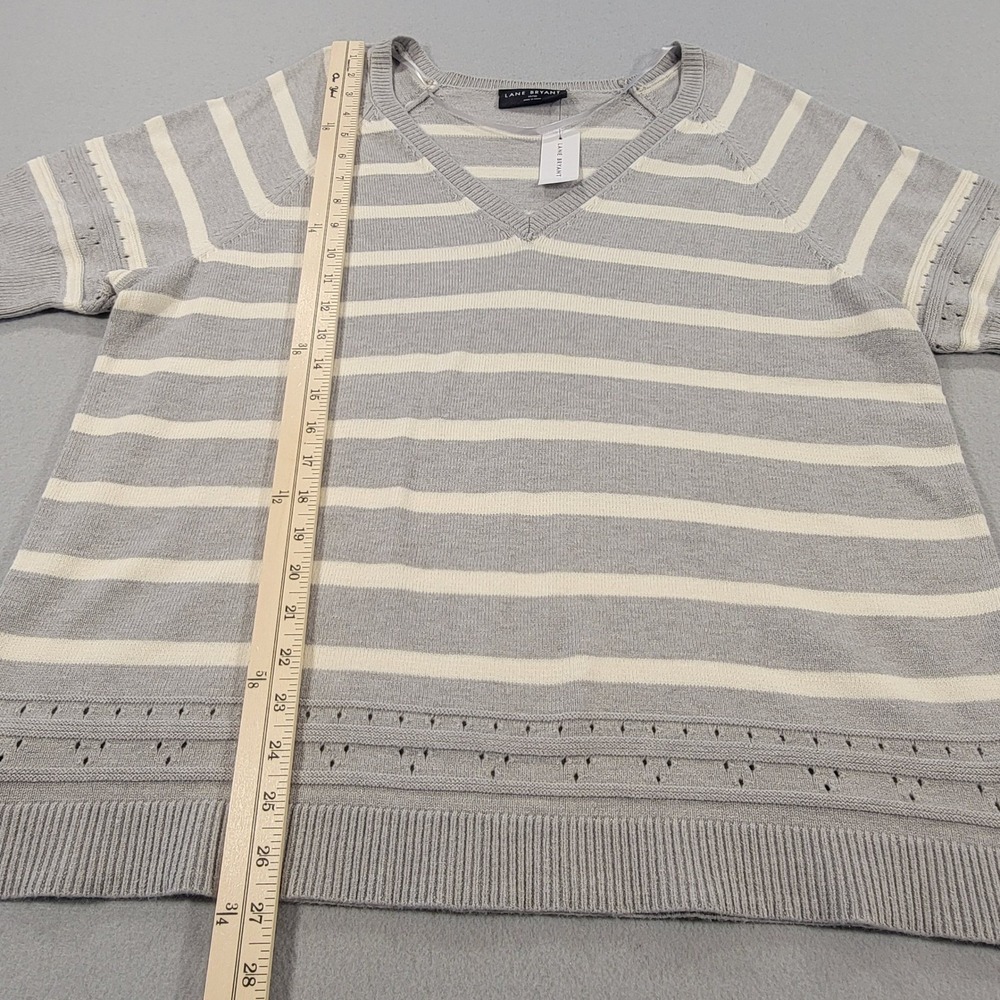 Lane Bryant Short Sleeve Sweater Top Striped Gray White Lightweight Size 18 20 - Picture 7 of 8